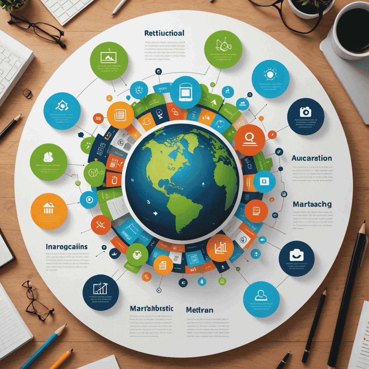 Collage de diferentes tipos de contenido visual: infografías, videos, imágenes de alta calidad y gráficos interactivos